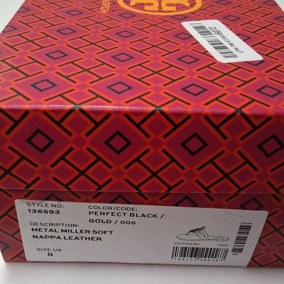 Tory Burch Women's Metal Miller Soft Sandals - Black/Gold, Size 8 Medium US - Picture 7 of 8